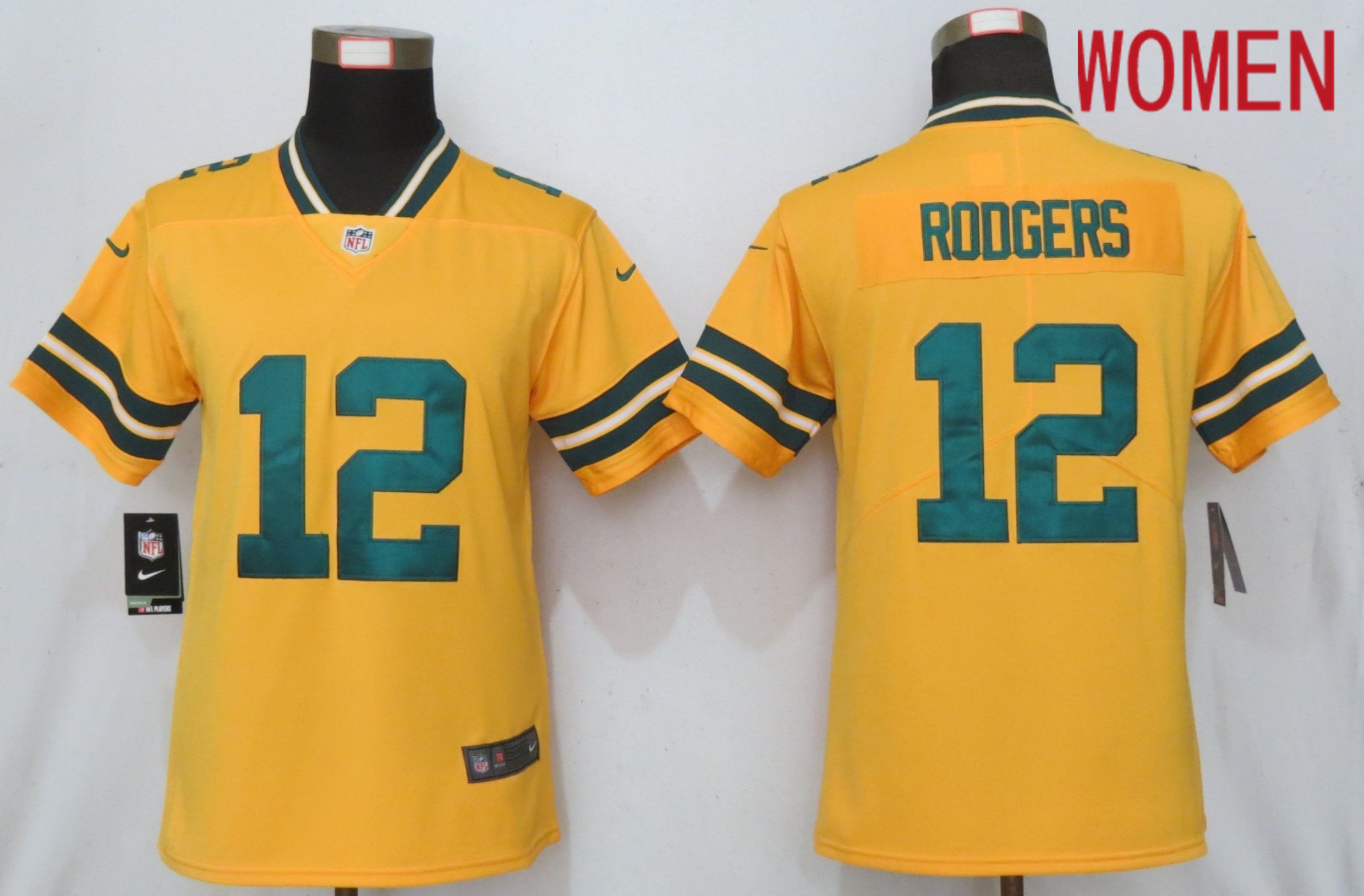 Women Green Bay Packers #12 Rodgers  2019 Vapor Untouchable Nike Gold Inverted Elite Playe NFL Jerseys->new orleans saints->NFL Jersey